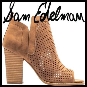 Sam Edelman Tan Suede Leather Upper Perforated Peep Toe 4" Heeled Boots (8.5M)